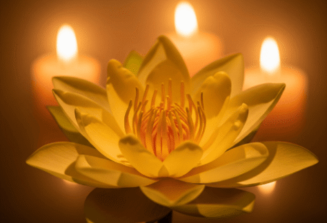 Ein geräumiges, helles und modern eingerichtetes Zimmer mit einem weißen Ecksofa, großen Fenstern, einem kleinen Couchtisch und dekorativen Elementen wie einem Buddha und orangefarbenen Stehlampen, das eine ruhige und einladende Atmosphäre für Tantra Massage und Therapie schafft.