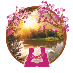 Alles ist Eins Schule Tantra Massage lernen & Ausbildung in Zürich Symbolisches Bild für Tantra bei Alles ist Eins, zeigt ein Paar am See unter Blütenbäumen. Perfekt für Tantra Massage lernen und Tantra Ausbildung.